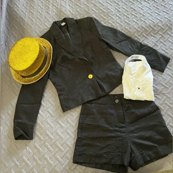 Fitted Tuxedo Dance Costume!-  Venus Blazer/shorts/tuxedo top, bowtie & gold hat - Picture 2 of 16